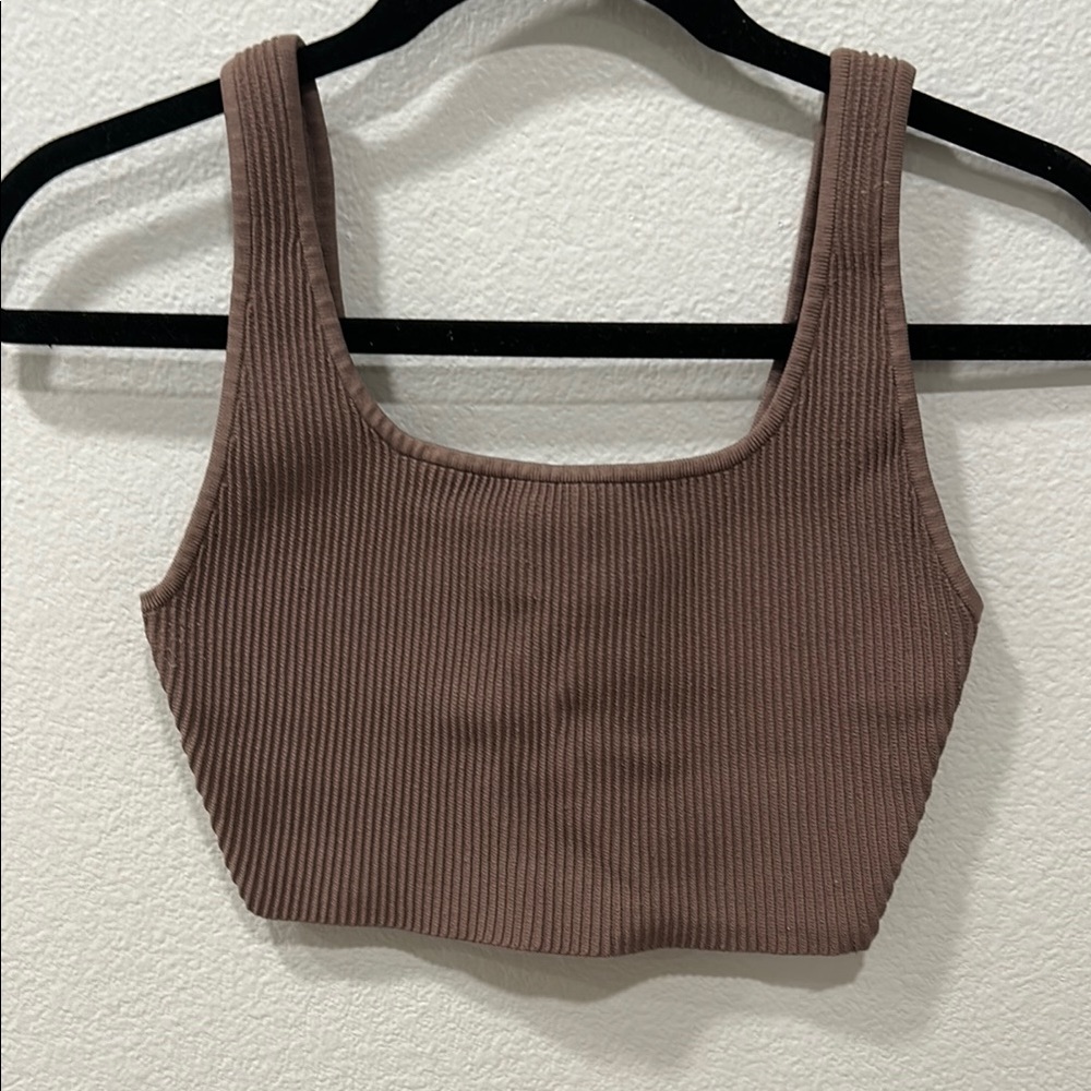 Women's Ribbed Brown Crop Top
